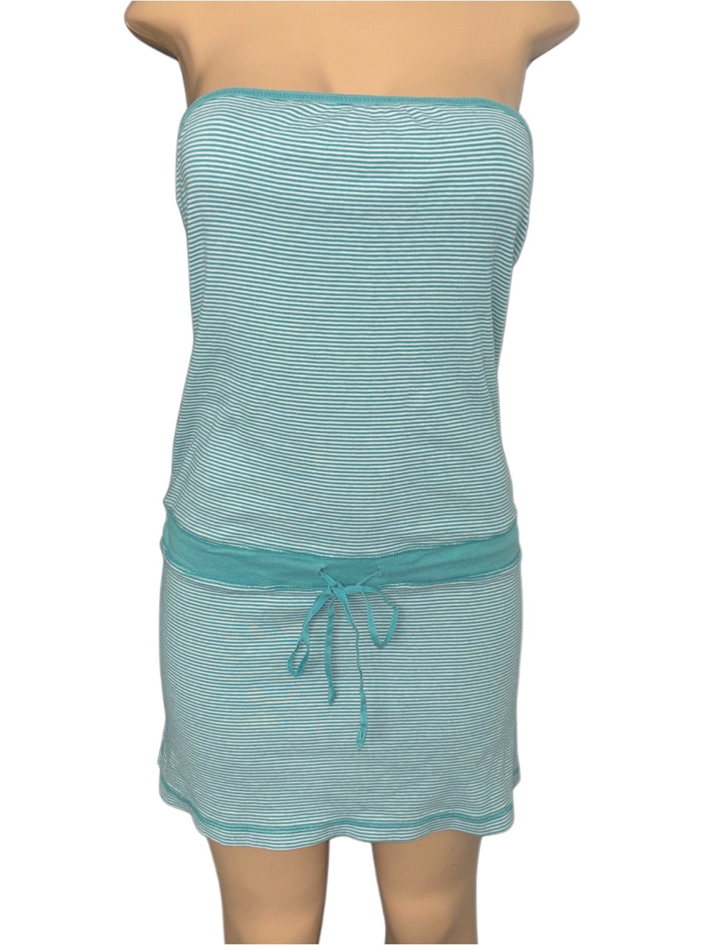 Vintage American Eagle Outfitters Blue and White Striped Tube Dress Size M
